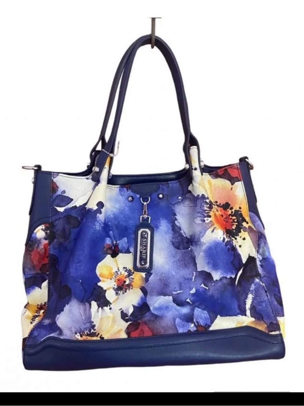 Sharif 1827 Versailles Leather Tote Bag – Blue Watercolor Floral
